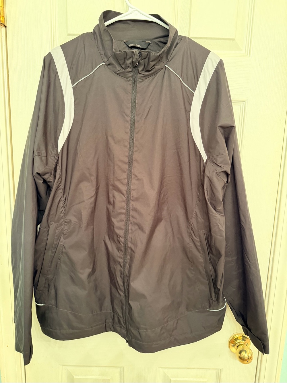 North End Men's Black Windbreaker Jacket with White Accents